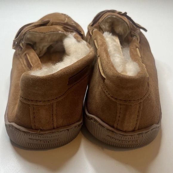 Minnetonka Leather Sheep Wool Lined Loafer Slippers Size 11 Men’s Brown - Picture 7 of 8